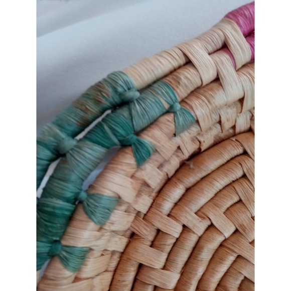 Vintage Colorful Shallow Woven Basket Boho Decor - Picture 4 of 10